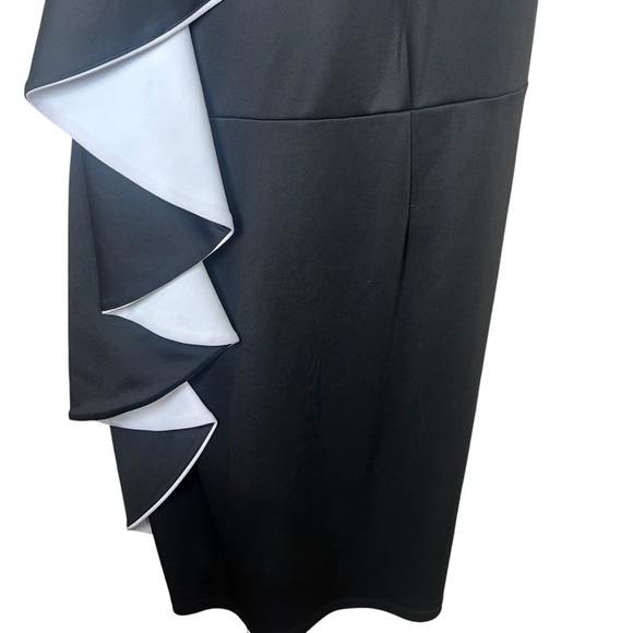 Handmade Vintage Black White Ruffled Cascade Mock Neck Halter Maxi Dress Size XL - Picture 5 of 8